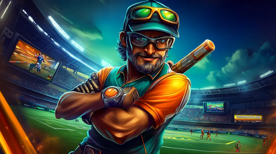 A female cricketer takes a powerful swing in a stadium with a colorful, explosive background, showcasing the dynamic action and big betting opportunities at 33BD.