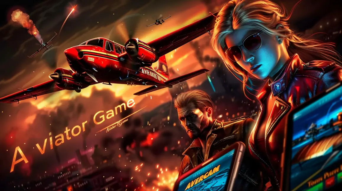The 'Aviator Game' takes flight from a city street filled with slot machines, with a huge plane in the sky, blending travel excitement with casino thrills, all at 33BD.